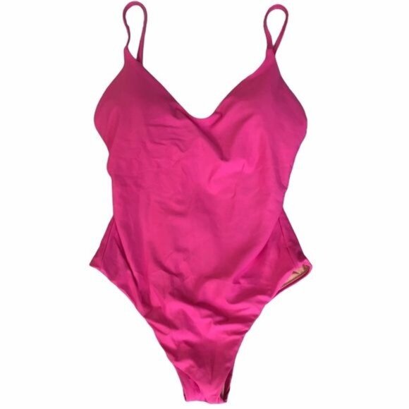J. Crew Rounded V Neck One Piece Swimsuit in Intense Pink Size 4 NWT - Picture 4 of 5